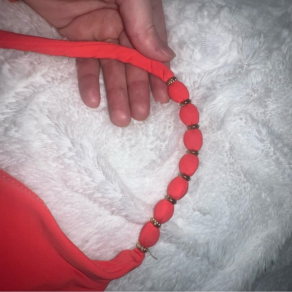 VIX Swimwear Triangle Gold Beaded Bikini Set in Coral | Summer Swim - Picture 8 of 13